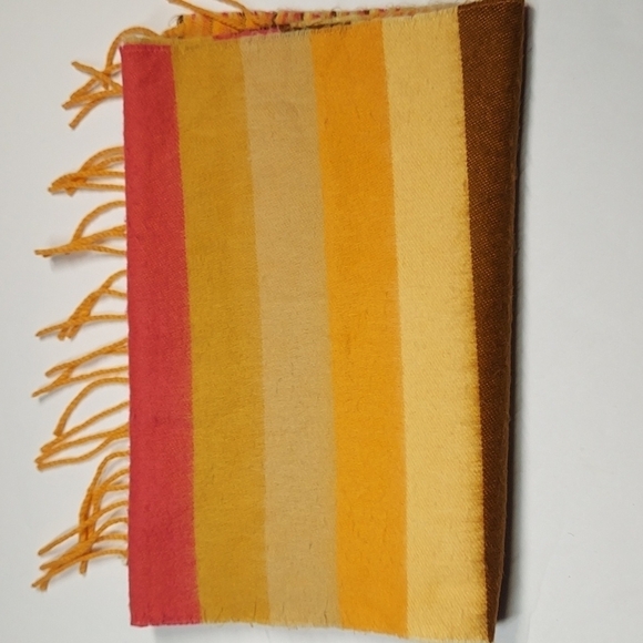 Pink Orange Striped 100%  Cashmere Scotland Scarf Fringe - Picture 13 of 13